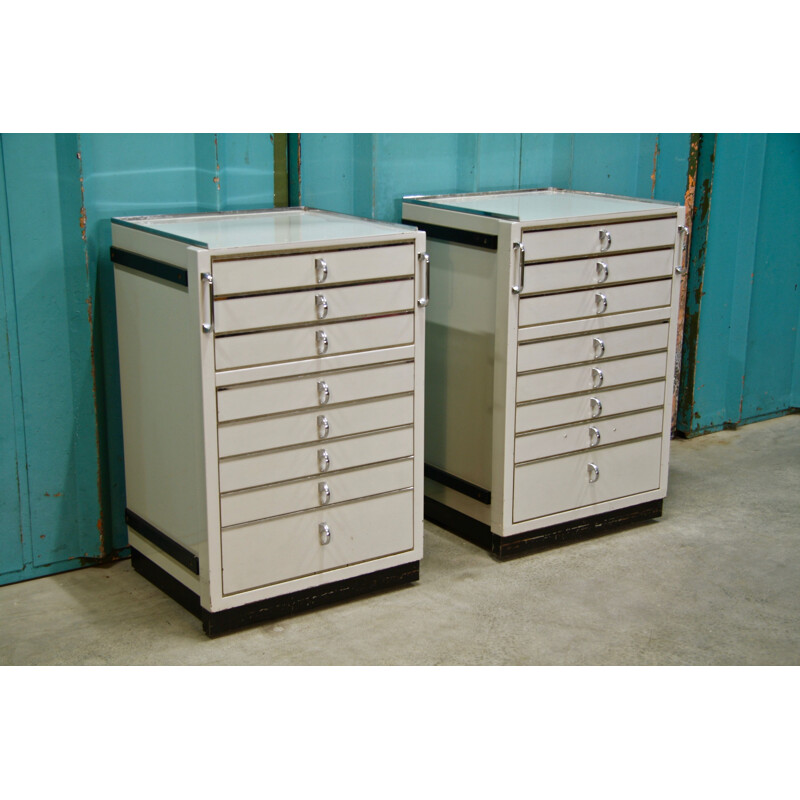Pair of industrial German medical chests with drawers by Baisch, 1950s
