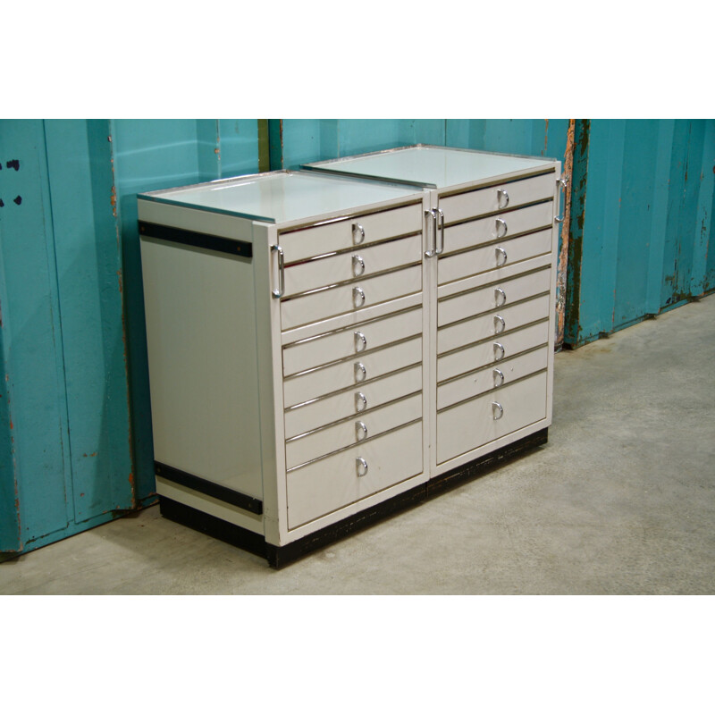 Pair of industrial German medical chests with drawers by Baisch, 1950s