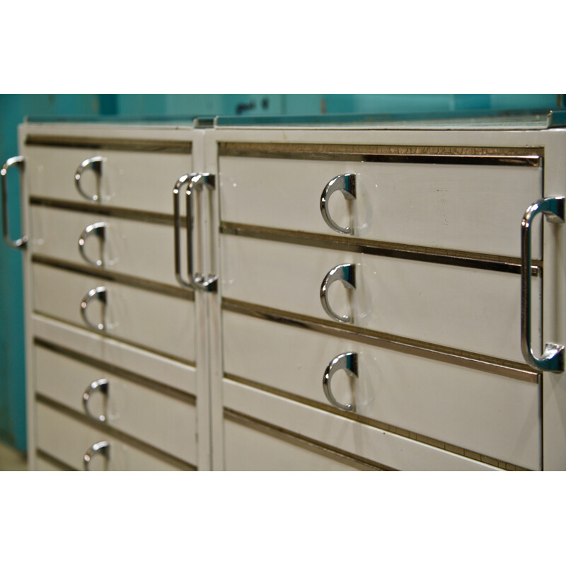 Pair of industrial German medical chests with drawers by Baisch, 1950s