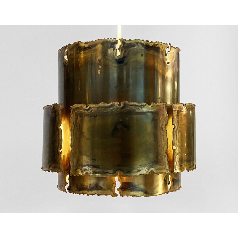 Brutalist vintage pendant lamp in oxidized brass by Svend Aage Holm Sørensen for Holm Sørensen & co, Denmark 1960s