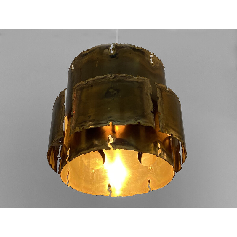 Brutalist vintage pendant lamp in oxidized brass by Svend Aage Holm Sørensen for Holm Sørensen & co, Denmark 1960s
