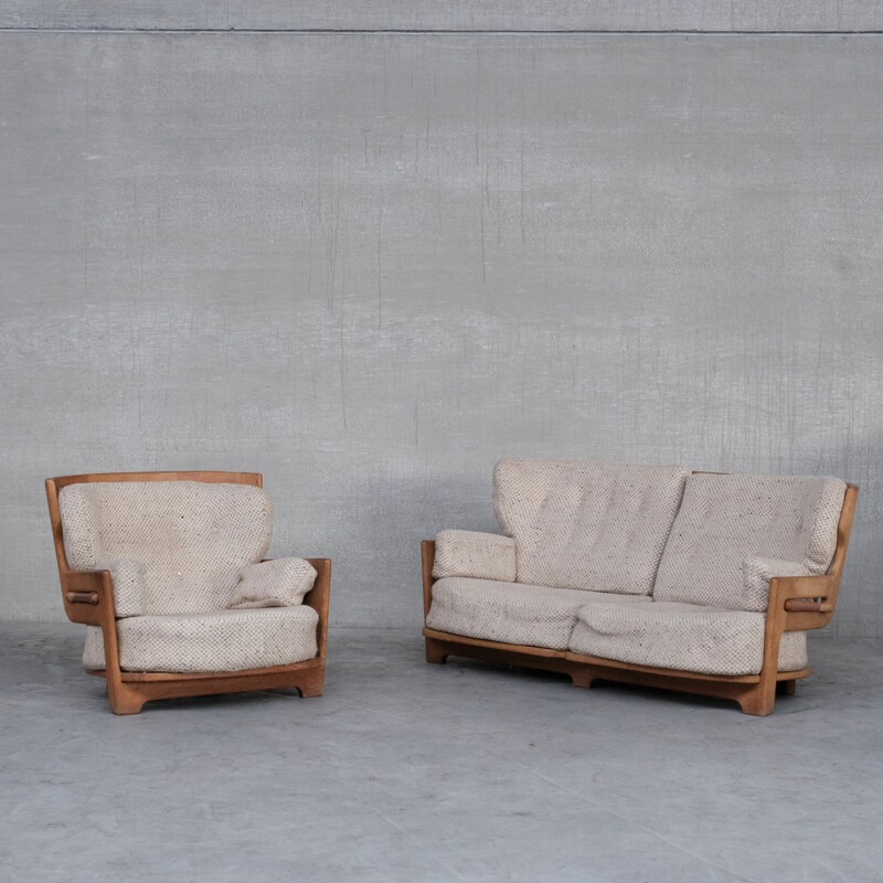 Denis" vintage oak living room set by Guillerme and Chambron, France 1960