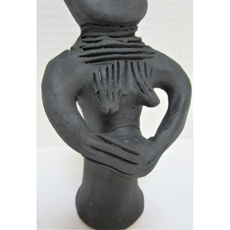 Vintage sculpture of a pregnant woman in clay, 1980-1990