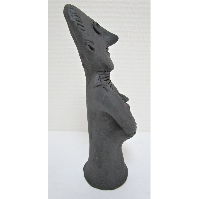 Vintage sculpture of a pregnant woman in clay, 1980-1990