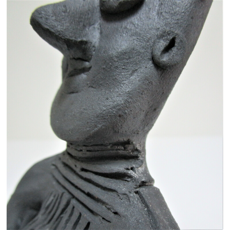 Vintage sculpture of a pregnant woman in clay, 1980-1990