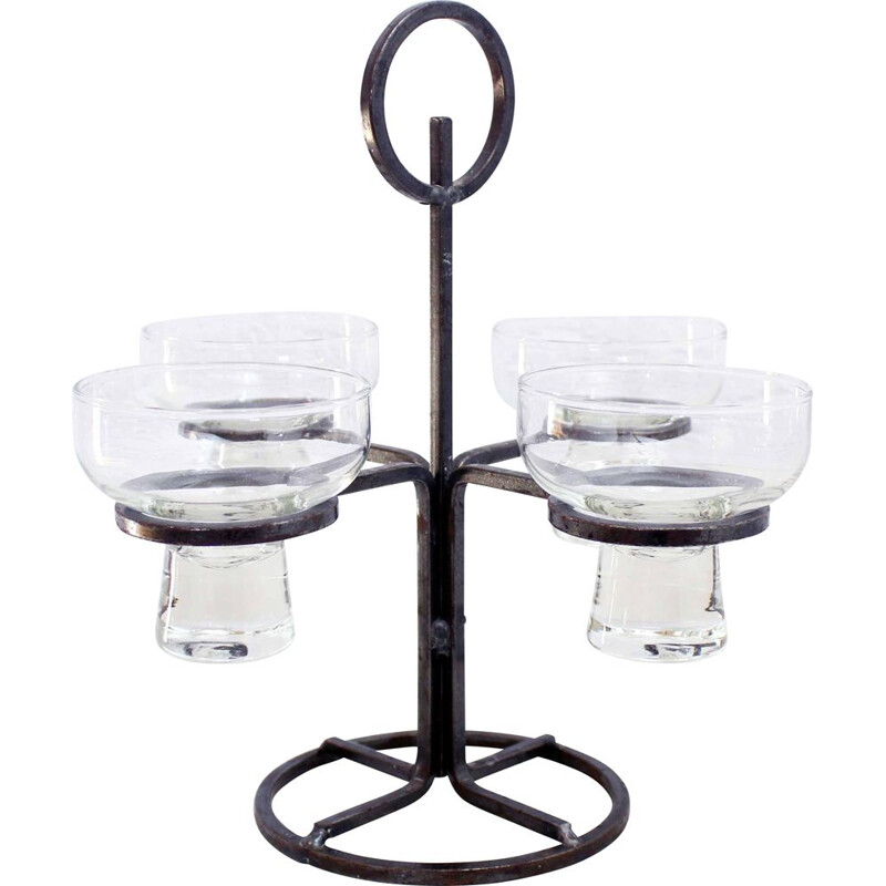 Scandinavian vintage candlestick in metal and glass, 1960