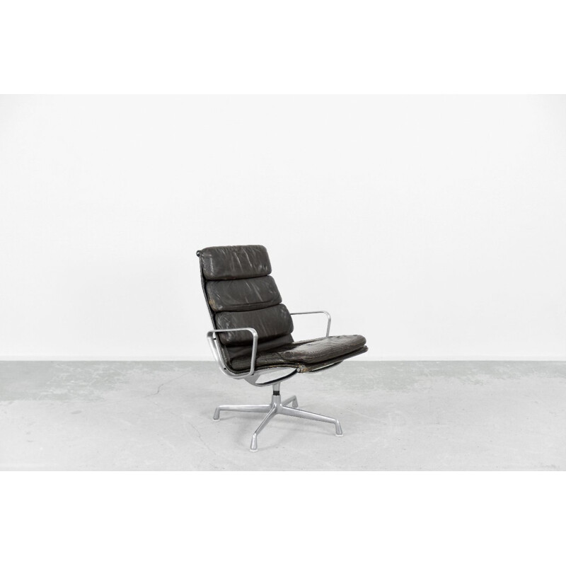Vintage Soft Pad desk leather armchair by Charles & Ray Eames for Herman Miller, 1960s