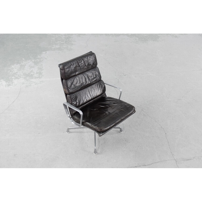 Vintage Soft Pad desk leather armchair by Charles & Ray Eames for Herman Miller, 1960s