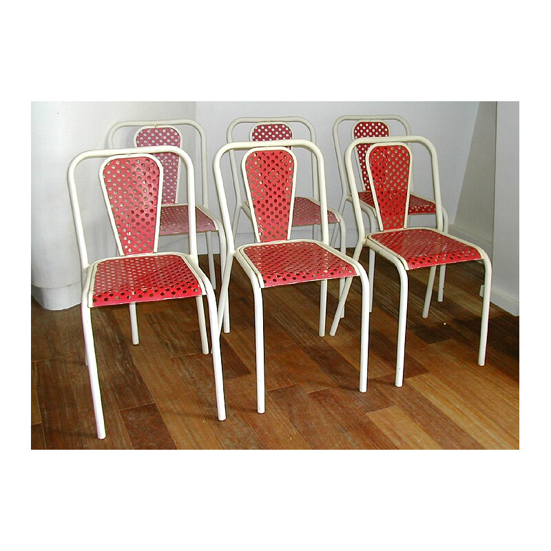 Set of 6 chairs in metal, René MALAVAL - 1950s
