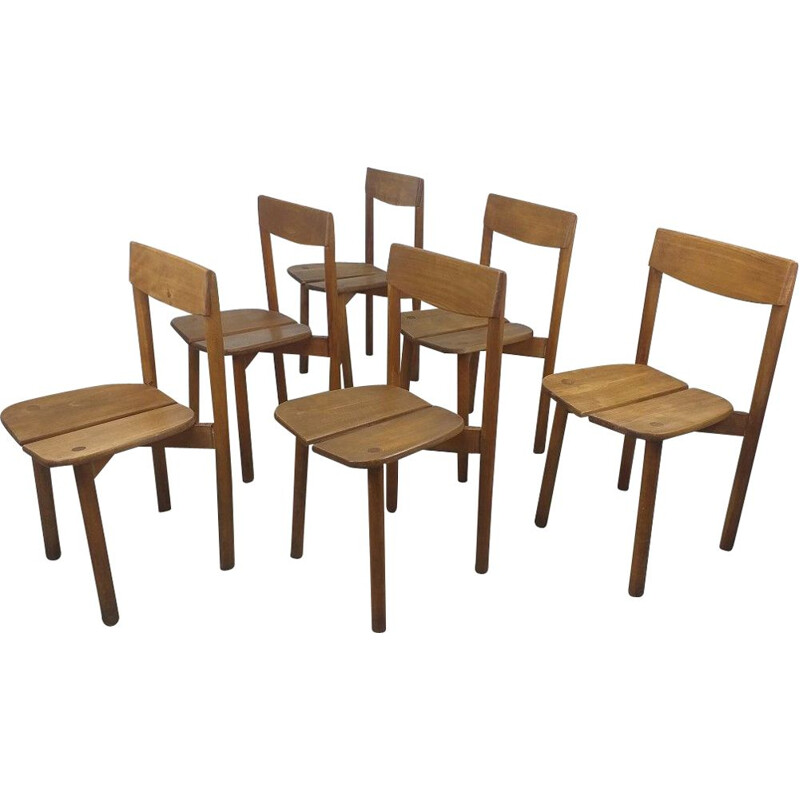 Ensemble de 6 chaises vintage "grain de café" par Pierre Gautier Delaye