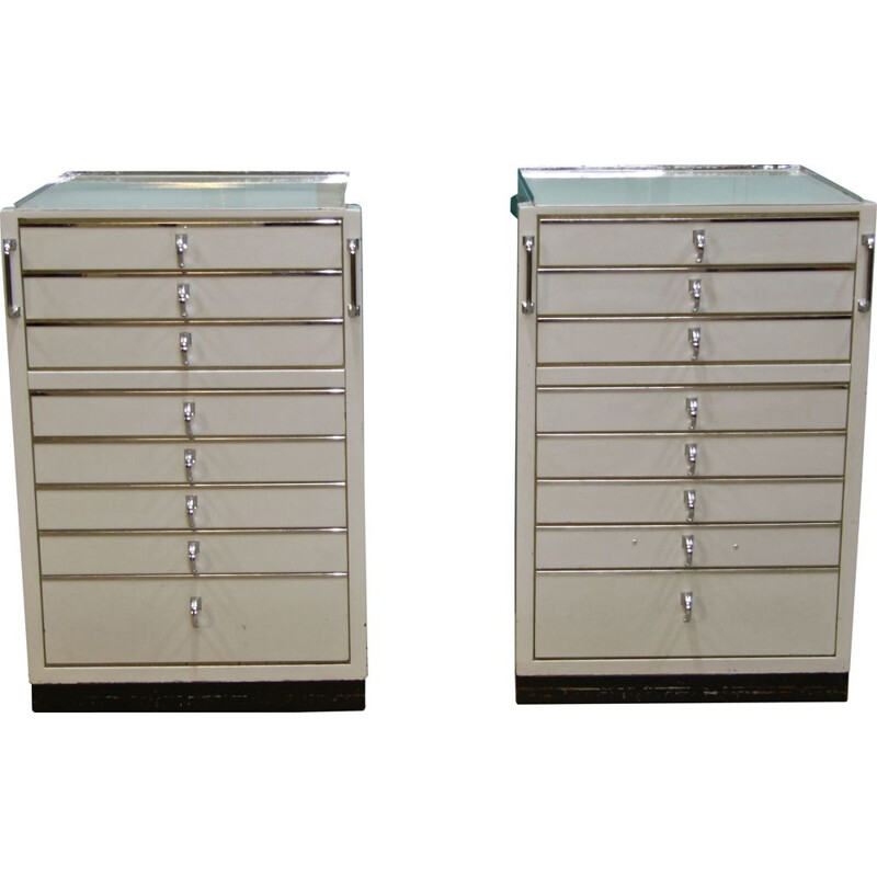Pair of industrial German medical chests with drawers by Baisch, 1950s
