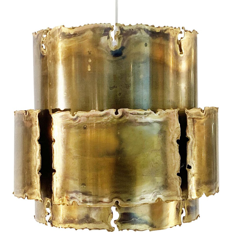 Brutalist vintage pendant lamp in oxidized brass by Svend Aage Holm Sørensen for Holm Sørensen & co, Denmark 1960s