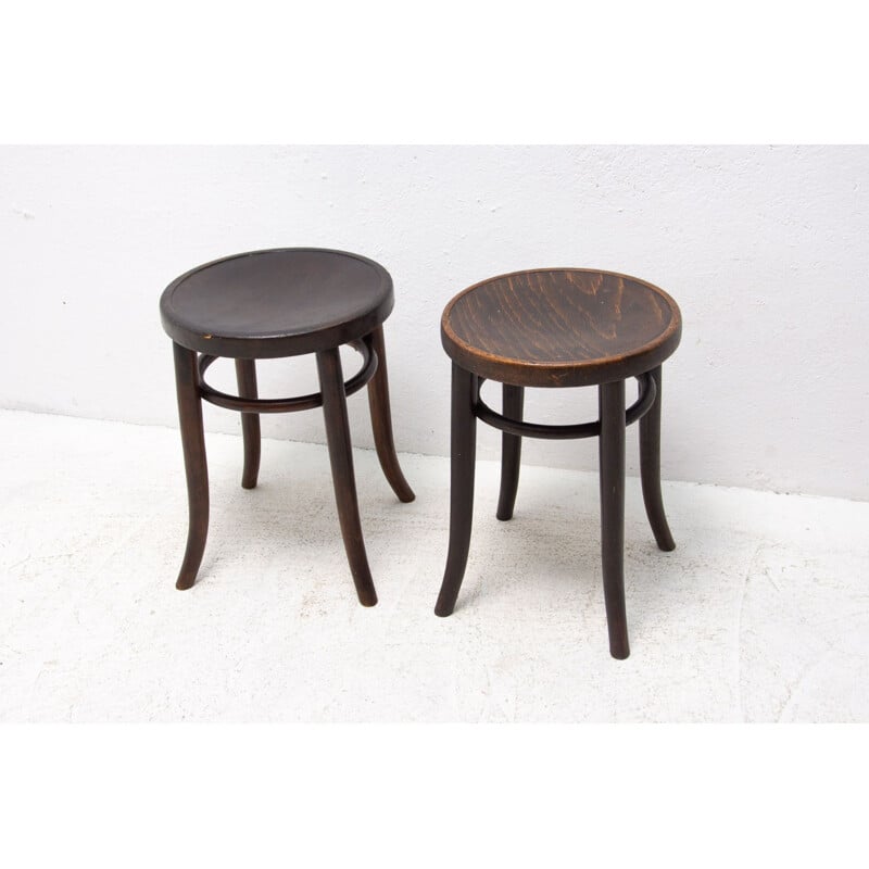 Pair of vintage Thonet beechwood stools, Czechoslovakia 1920s