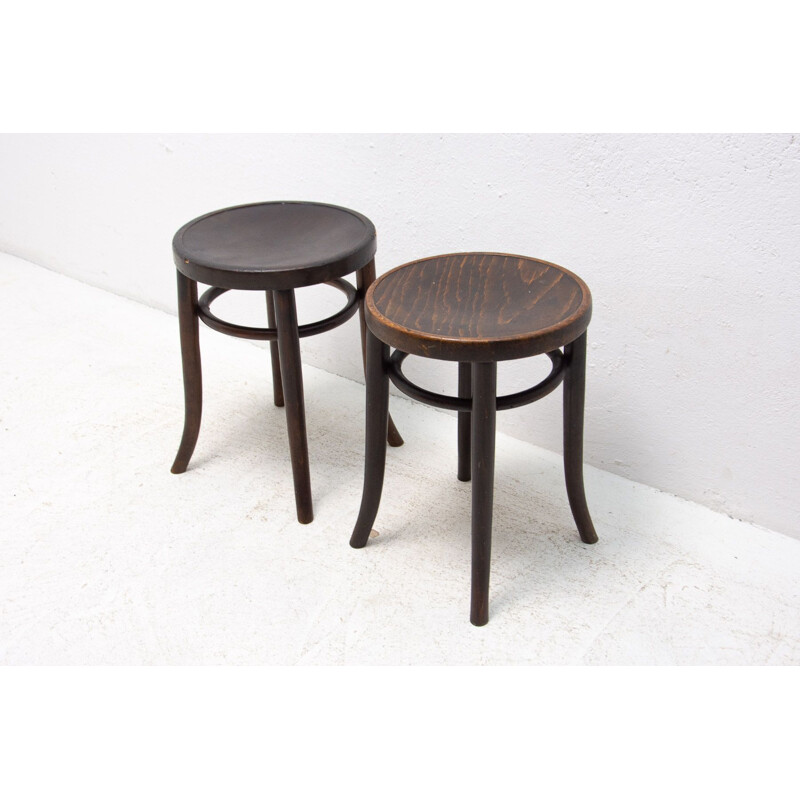 Pair of vintage Thonet beechwood stools, Czechoslovakia 1920s