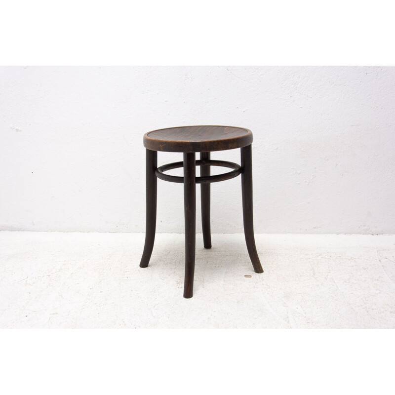 Pair of vintage Thonet beechwood stools, Czechoslovakia 1920s