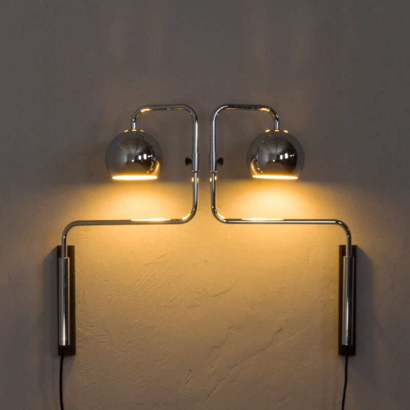 Pair of vintage adjustable wall lamps in chrome by Goffredo Reggiani, 1970s