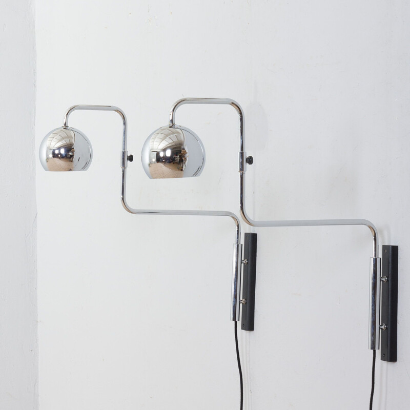 Pair of vintage adjustable wall lamps in chrome by Goffredo Reggiani, 1970s