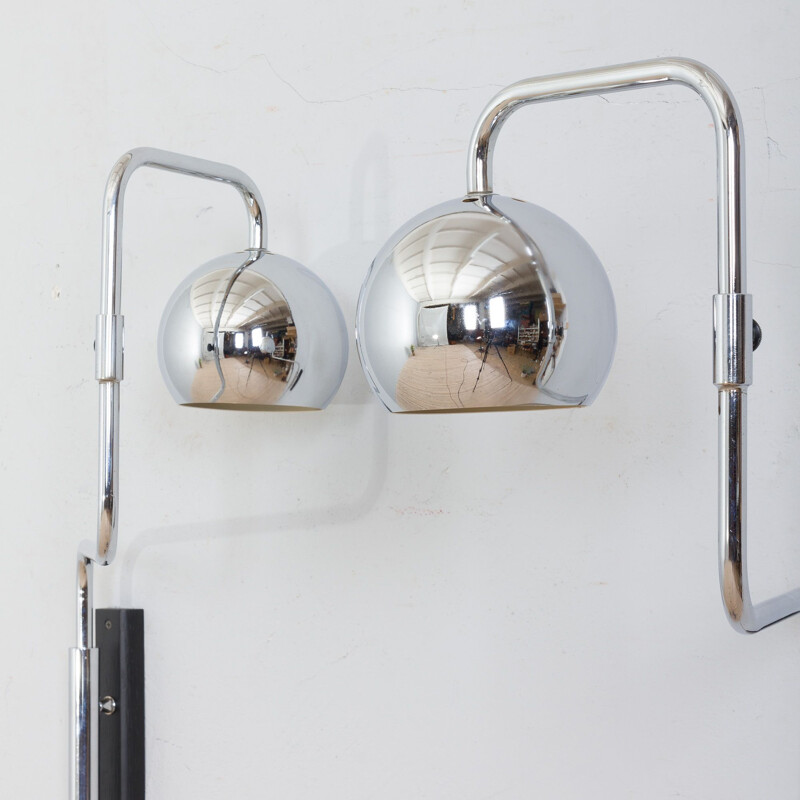 Pair of vintage adjustable wall lamps in chrome by Goffredo Reggiani, 1970s