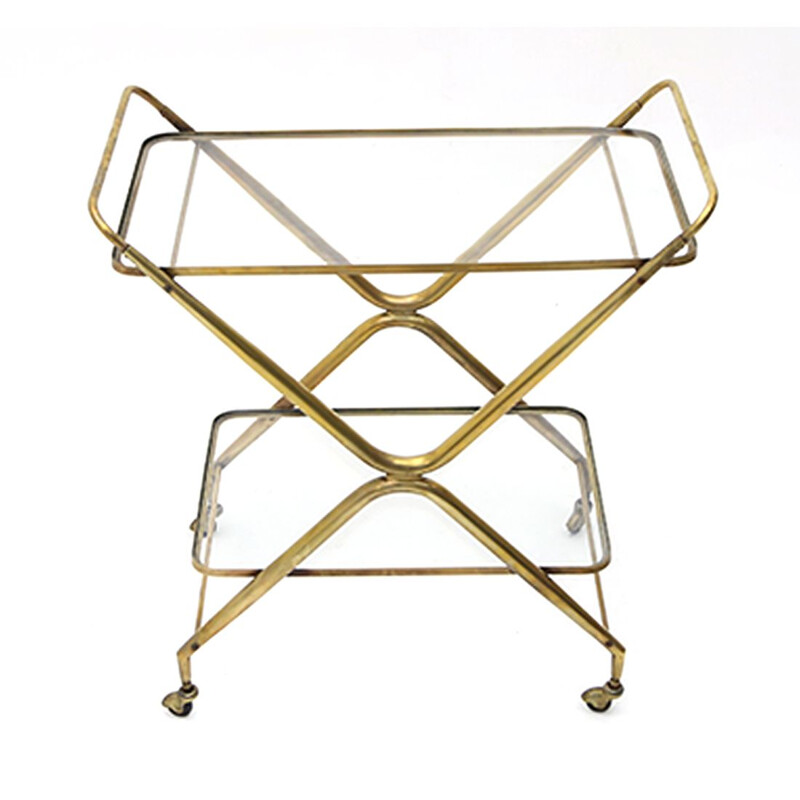 Brass vintage trolley with glass tops, 1950s