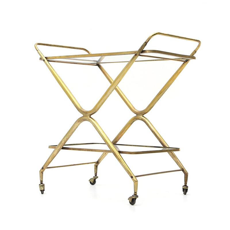 Brass vintage trolley with glass tops, 1950s