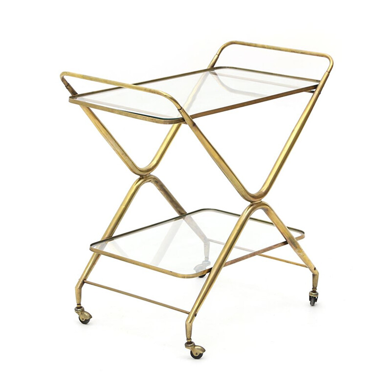 Brass vintage trolley with glass tops, 1950s