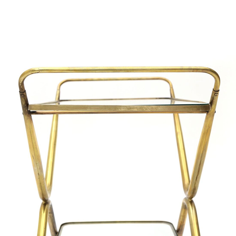 Brass vintage trolley with glass tops, 1950s