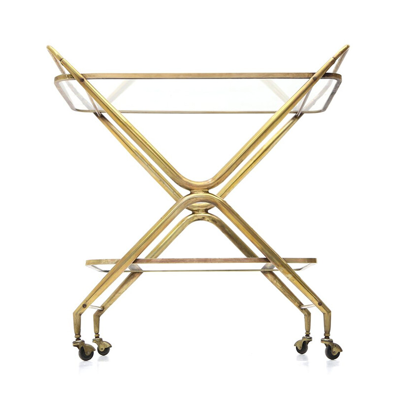 Brass vintage trolley with glass tops, 1950s