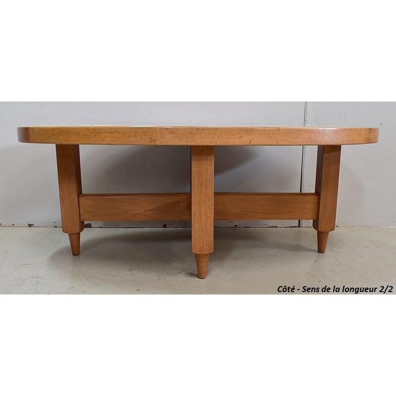 Vintage solid oak coffee table by R. Guillerme and J. Chambron, 1960