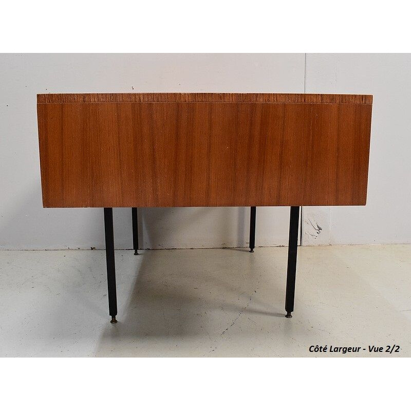 Vintage teak veneer double desk de Gérard Guermonprez, 1950