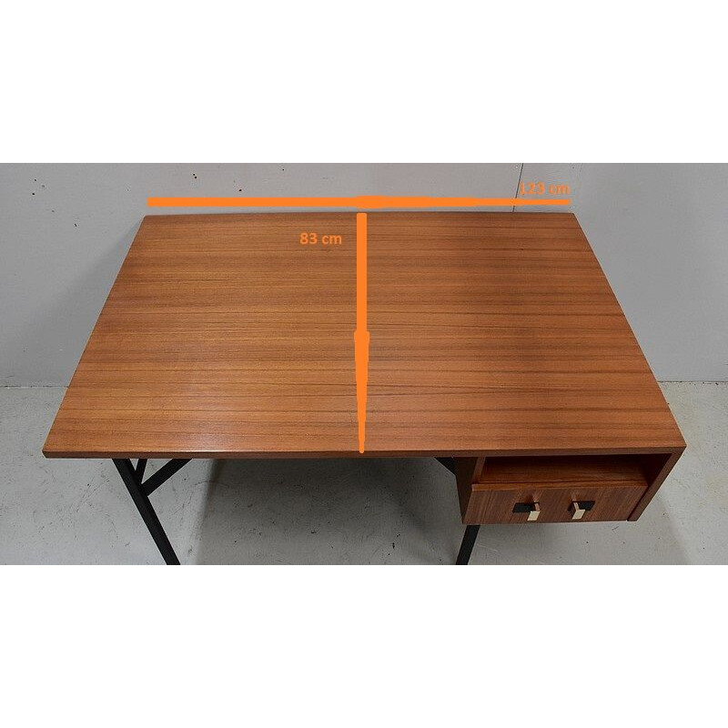 Bureau double vintage en placage de teck par Gérard Guermonprez, 1950