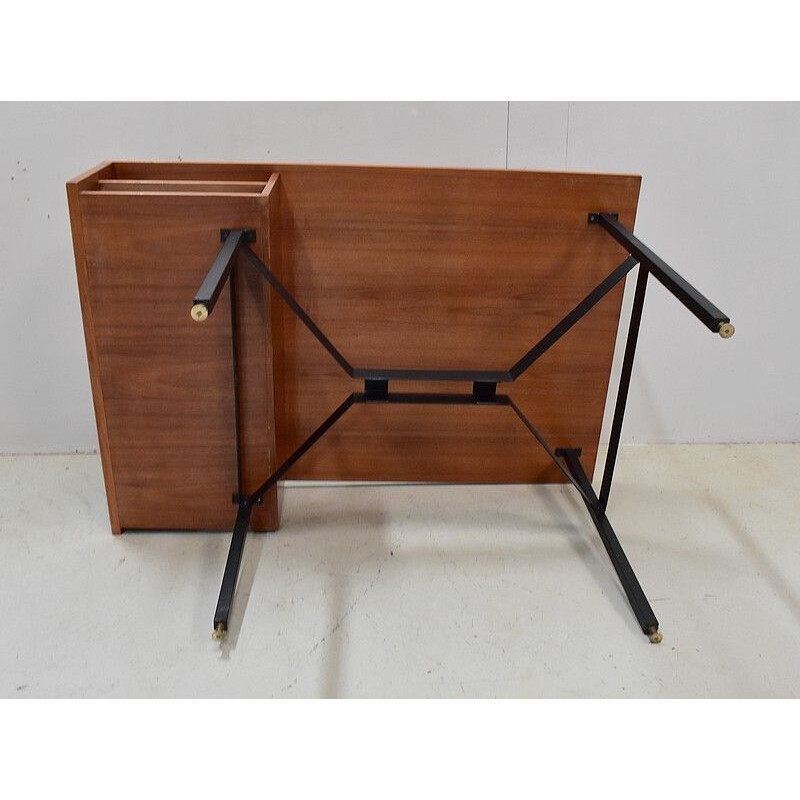 Vintage double desk in teak veneer by Gérard Guermonprez, 1950