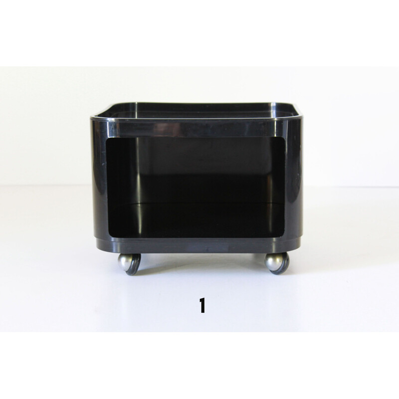 Set 3 vintage black trolley by Anna Castelli Ferrieri for Kartell, 1970s