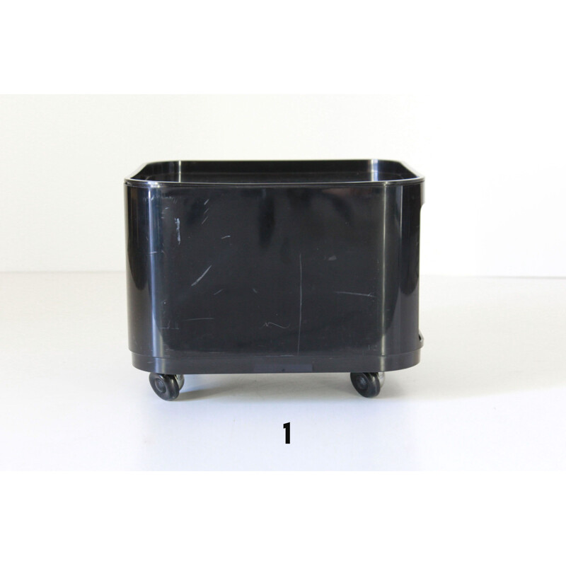 Set 3 vintage black trolley by Anna Castelli Ferrieri for Kartell, 1970s