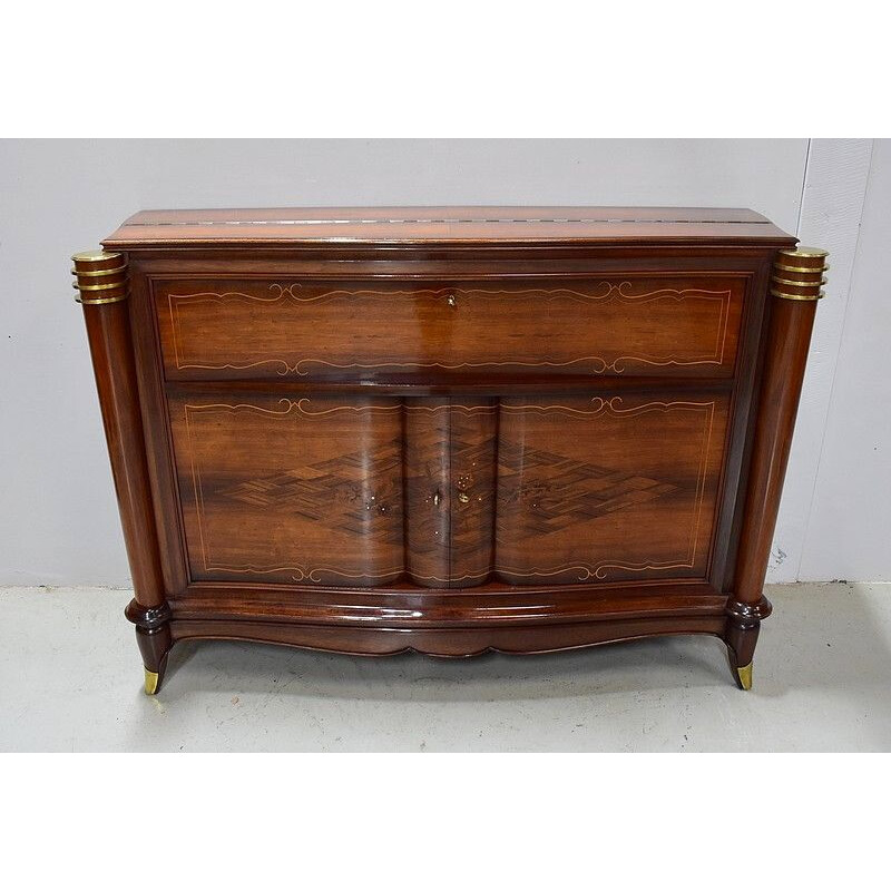 Vintage sycamore rosewood highboard by Jules Leleu, 1940