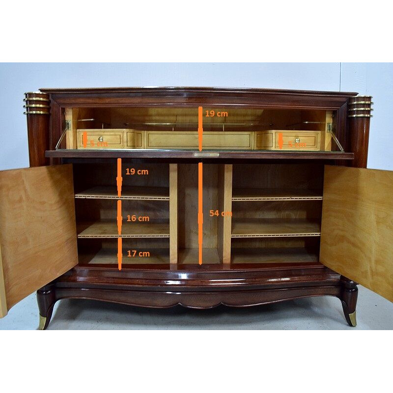 Vintage sycamore rosewood highboard by Jules Leleu, 1940