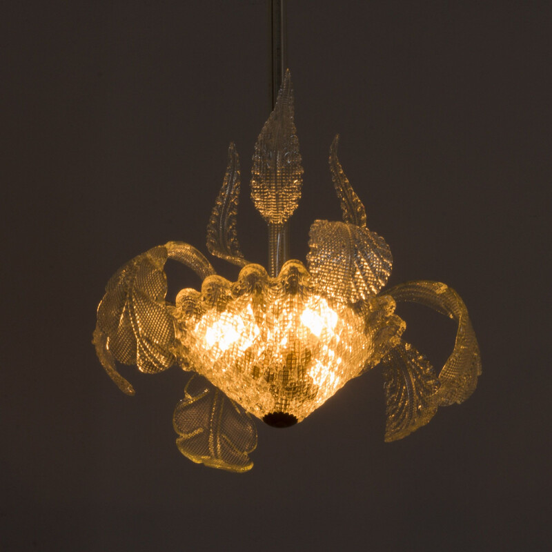 Vintage Murano glass leaves chandelier by Barovier and Tosso, Italy 1950s
