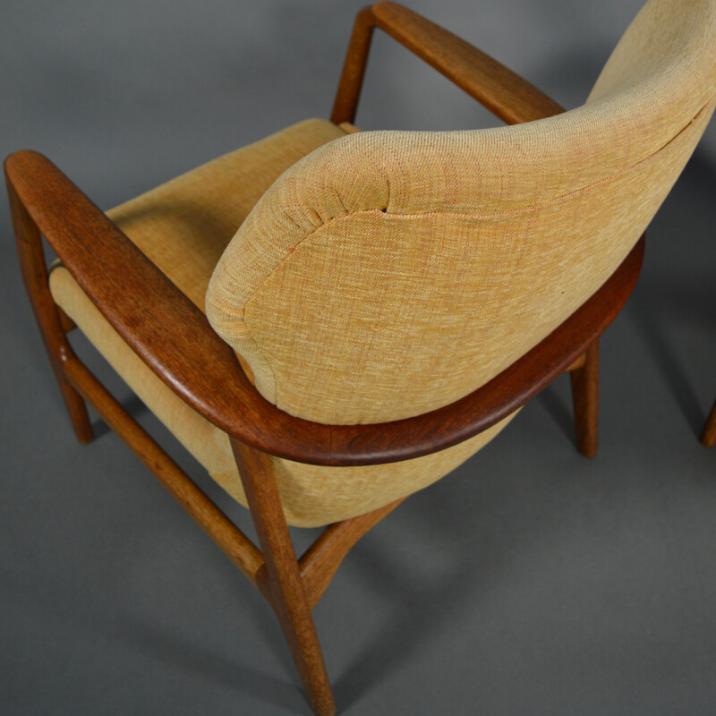 Pair of Bovenkamp armchair in oak and yellow fabric, Aksel Bender MADSEN - 1960s