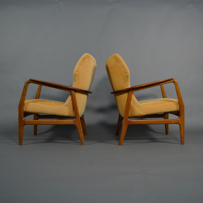 Pair of Bovenkamp armchair in oak and yellow fabric, Aksel Bender MADSEN - 1960s