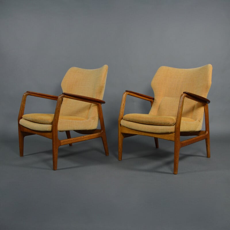 Paire de fauteuils Bovenkamp en chêne et tissu jaune, Aksel Bender MADSEN - 1960
