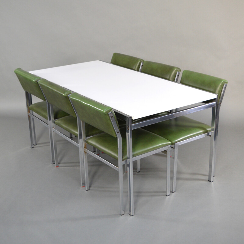 Pastoe dining set in green leatherette and metal, Cees BRAAKMAN - 1950s