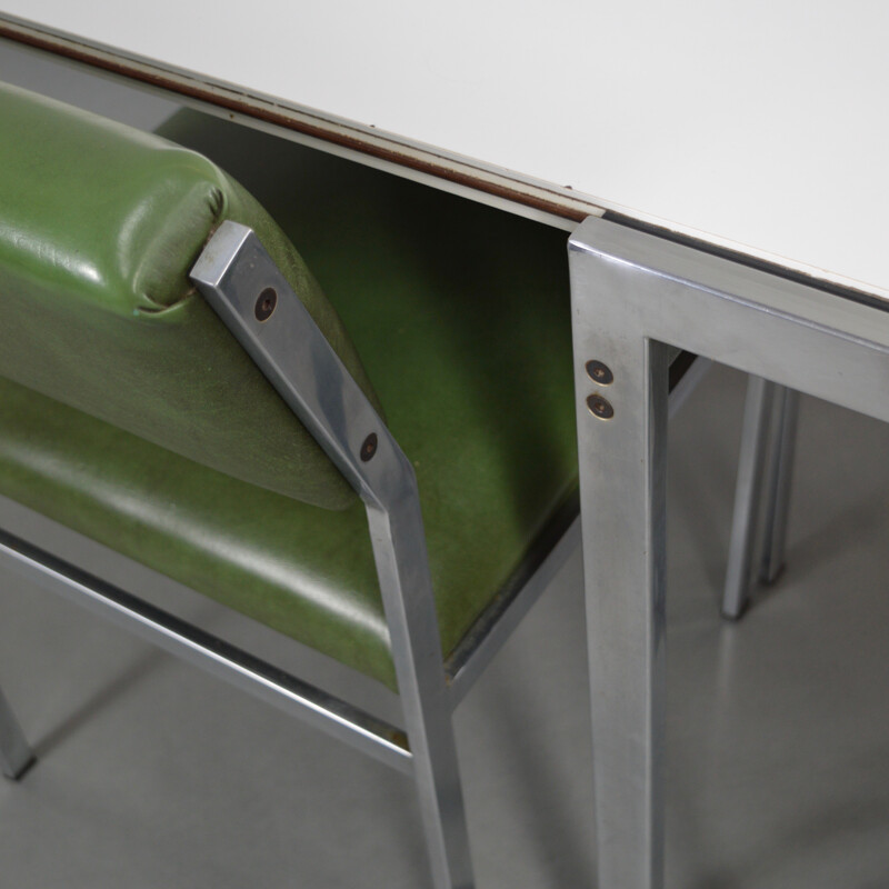 Pastoe dining set in green leatherette and metal, Cees BRAAKMAN - 1950s