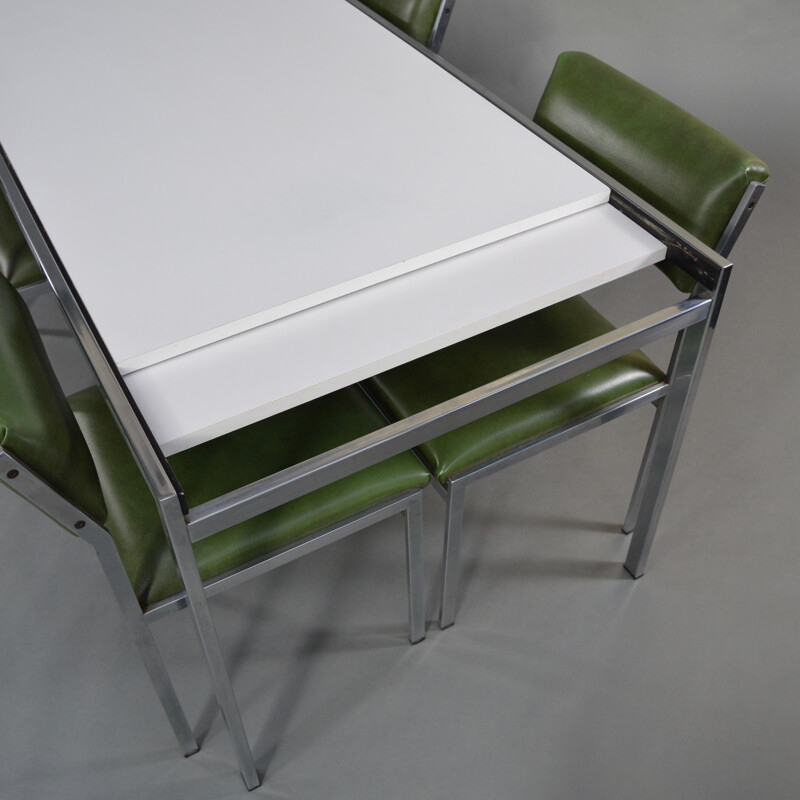 Ensemble de chaises et table Pastoe en skaï vert, Cees BRAAKMAN - 1950