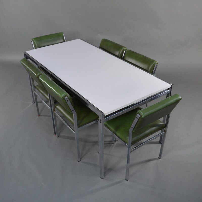 Ensemble de chaises et table Pastoe en skaï vert, Cees BRAAKMAN - 1950