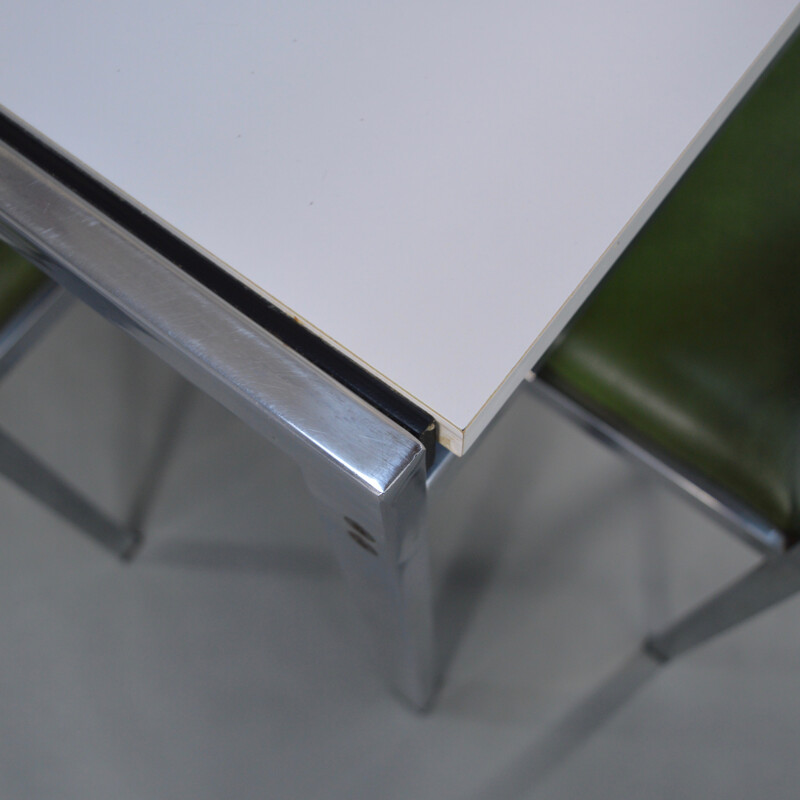 Pastoe dining set in green leatherette and metal, Cees BRAAKMAN - 1950s