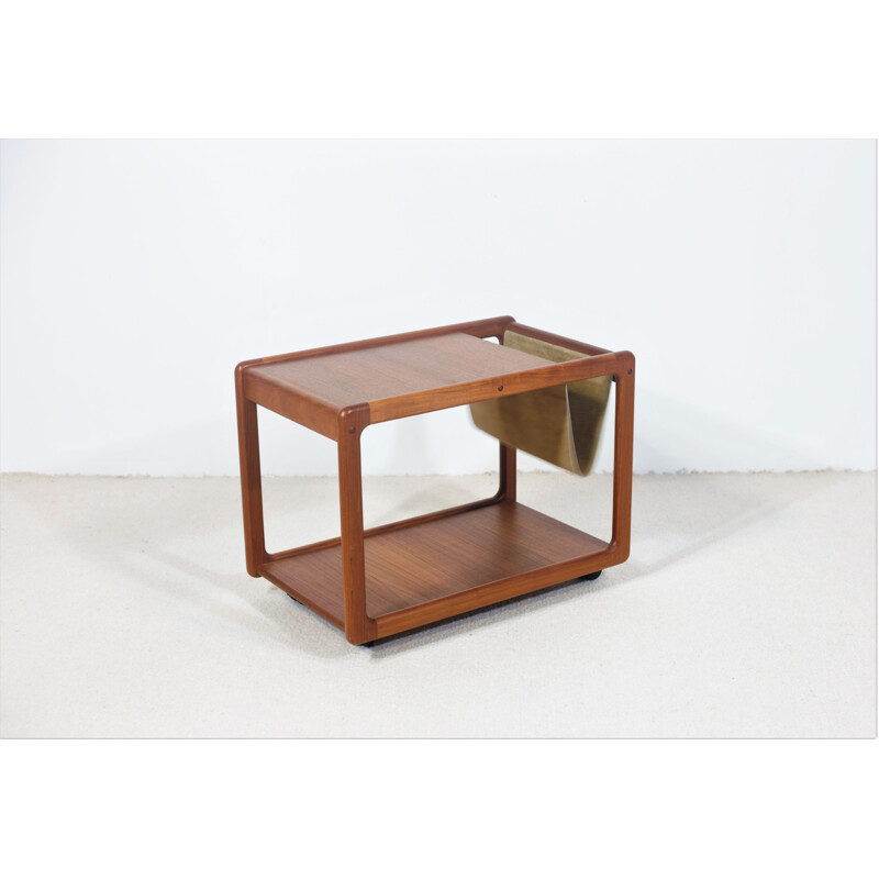 Vintage Danish magazine table in teak and leather by Kaï Kristiansen for Vildbjerg Mobelfabrik