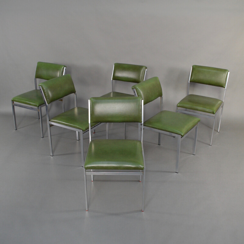 Pastoe dining set in green leatherette and metal, Cees BRAAKMAN - 1950s