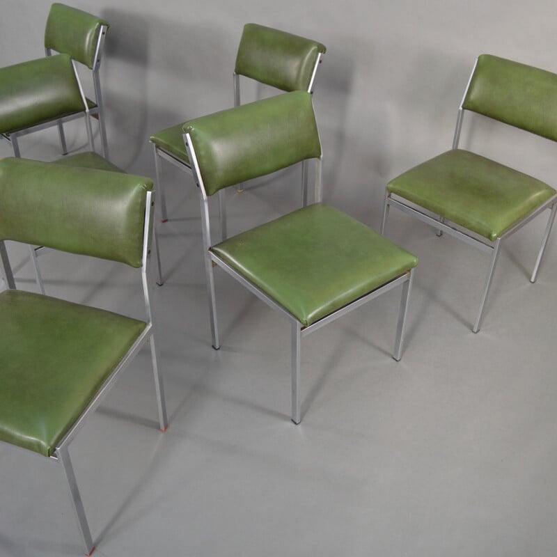 Ensemble de chaises et table Pastoe en skaï vert, Cees BRAAKMAN - 1950