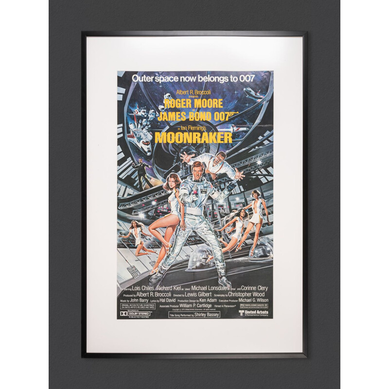 Vintage "Moonraker, Roger Moore" movie poster by Daniel Goozee, 1979