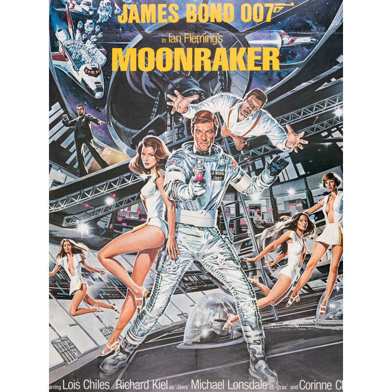 Affiche de film "Moonraker, Roger Moore" vintage par Daniel Goozee, 1979