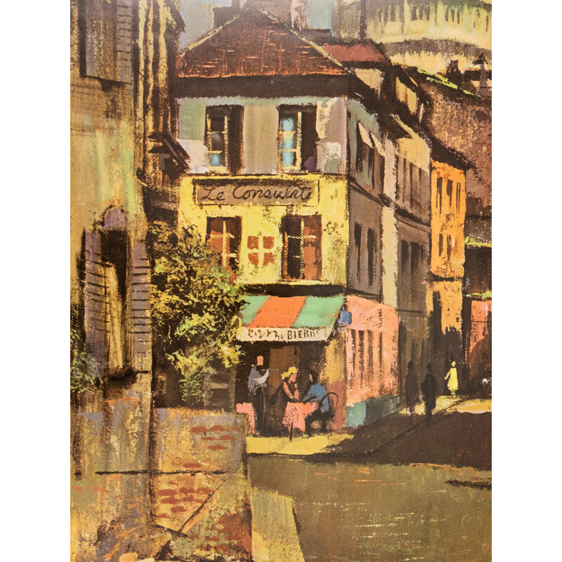 Affiche de voyage vintage "Paris - Une Rue de Montmartre" par Louis Macouillard, 1960